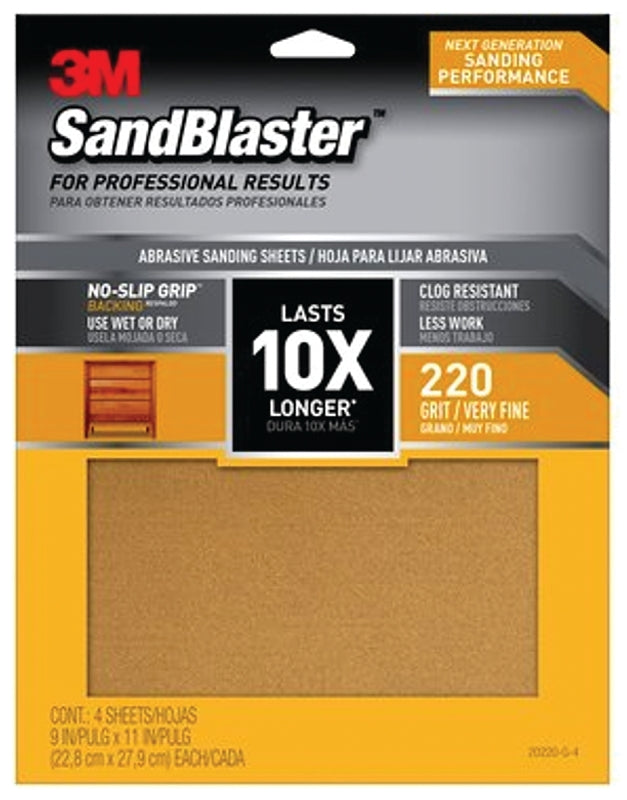 3M SandBlaster Series 20220-G-4 Sandpaper, 11 in L, 9 in W, 220 Grit, Fine, Aluminum Oxide Abrasive