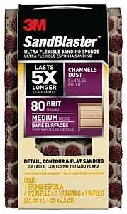 Scotch 20908-80-UFS Sanding Sponge, 4-1/2 in L, 2-1/2 in W, 80 Grit, Medium, Aluminum Oxide Abrasive