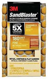 Scotch 20907-180-UFS Sanding Sponge, 4-1/2 in L, 2-1/2 in W, 180 Grit, Fine, Aluminum Oxide Abrasive