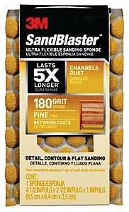 Scotch 20907-180-UFS Sanding Sponge, 4-1/2 in L, 2-1/2 in W, 180 Grit, Fine, Aluminum Oxide Abrasive