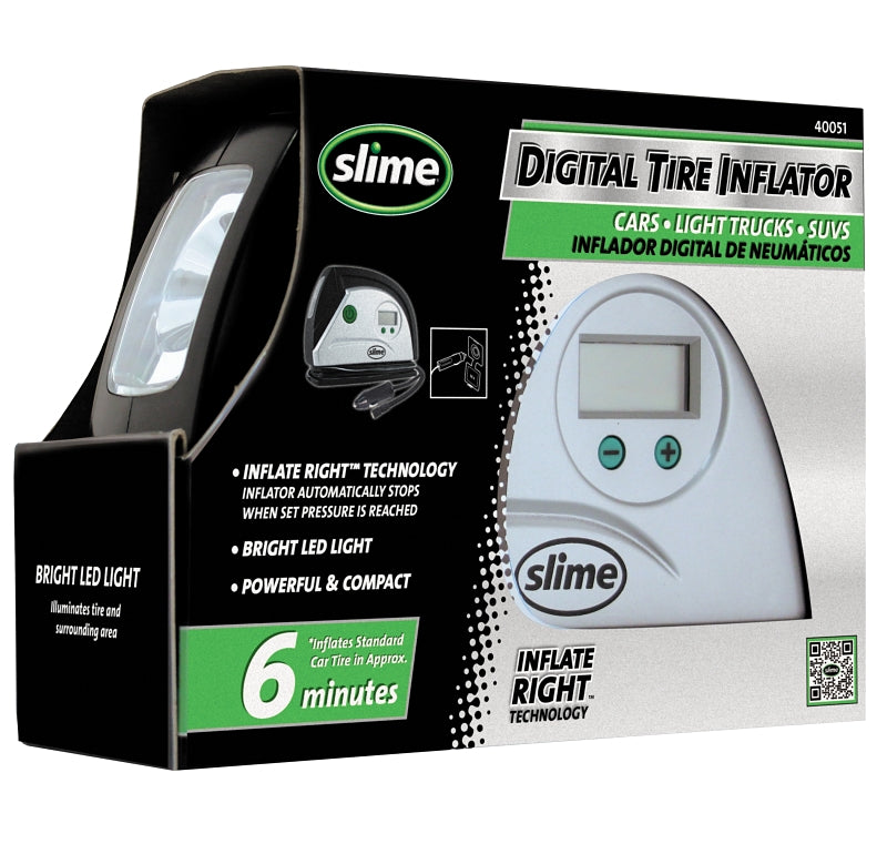 Slime 40051 Digital Tire Inflator, 12 V, 0 to 99 psi Pressure, Plastic