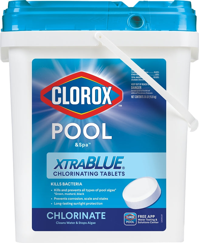 Clorox Pool & Spa XtraBlue 23035CLX Chlorinating Tablet, Solid, Chlorine, 35 lb