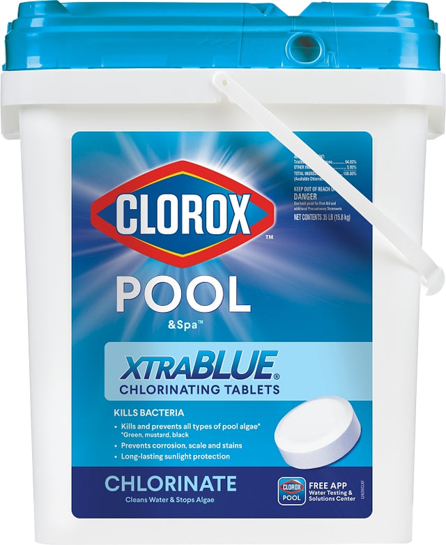 Clorox Pool & Spa XtraBlue 23035CLX Chlorinating Tablet, Solid, Chlorine, 35 lb