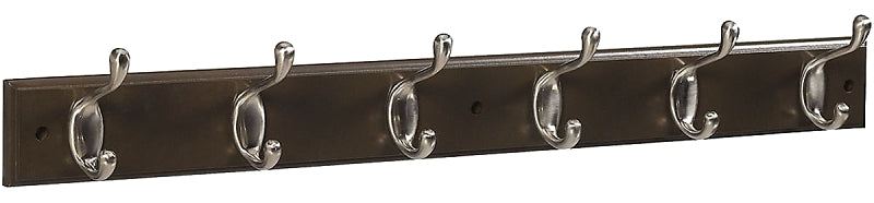 National Hardware DPV8170 Series S813-006 Hook Rail, Wall Mounting, 27 in L x 0.6 in W x 2.75 in H Dimensions, Brown