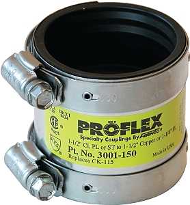 Fernco P3001-150 Transition Shielded Coupling, 1-1/2 x 1-1/2, 1-1/4 in, PVC, SCH 40 Schedule, 4.3 psi Pressure