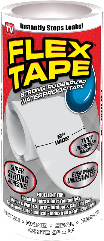 Flex Tape TFSWHTR0805 Tape, 5 ft L, 8 in W, Rubber Backing