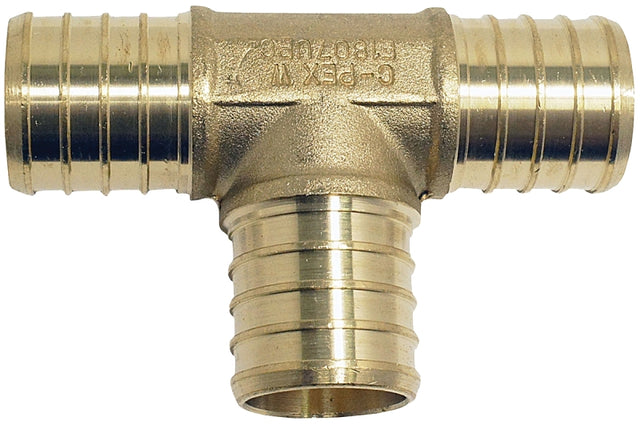 Apollo ApolloPEX Series APXT3410PK Pipe Tee, 3/4 in, Barb, Brass, 200 psi Pressure