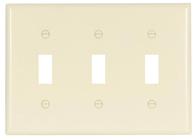 Eaton Wiring Devices 2141LA-BOX Wallplate, 4-1/2 in L, 3-3/8 in W, 3 -Gang, Thermoset, Light Almond, High-Gloss