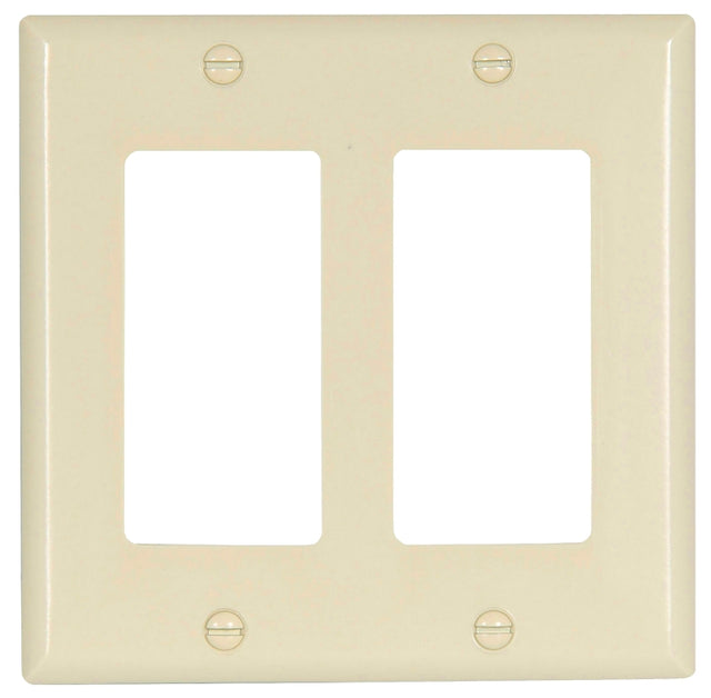 Eaton Wiring Devices 2152LA-BOX Wallplate, 4-1/2 in L, 4.56 in W, 2 -Gang, Thermoset, Light Almond, High-Gloss