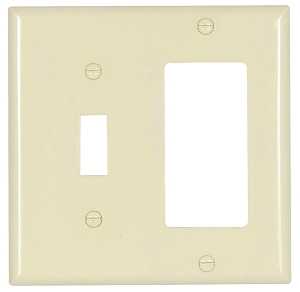 Eaton Wiring Devices 2153LA-BOX Combination Wallplate, 4-1/2 in L, 4-9/16 in W, 2 -Gang, Thermoset, Light Almond