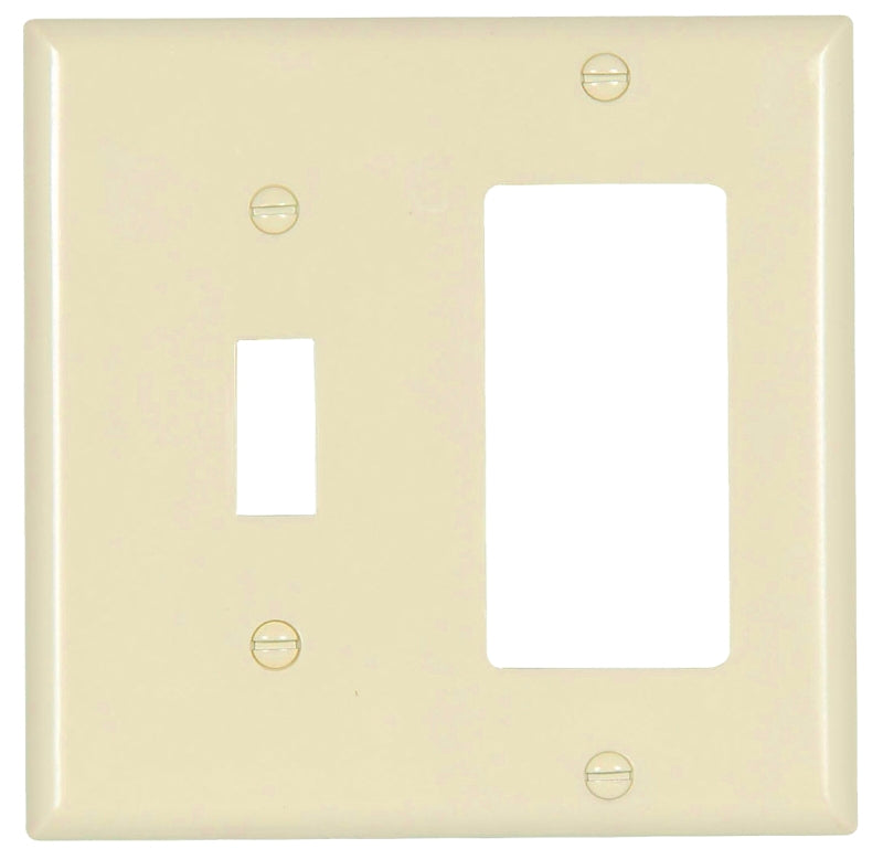 Eaton Wiring Devices 2153LA-BOX Combination Wallplate, 4-1/2 in L, 4-9/16 in W, 2 -Gang, Thermoset, Light Almond