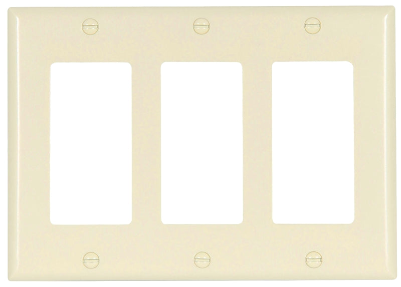 Eaton Cooper Wiring 2163 2163LA-BOX Wallplate, 4-1/2 in L, 6.37 in W, 3 -Gang, Thermoset, Light Almond, High-Gloss