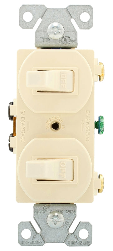 Eaton Wiring Devices 271LA Combination Toggle Switch, Light Almond, 15 A, 120/277 V, Screw Terminal, Pack of 10