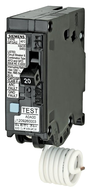 Siemens Q115DF Circuit Breaker, AFCI, GFCI, 15 A, 1 -Pole, 120 V, Instantaneous, Non-Interchangeable Trip, Black