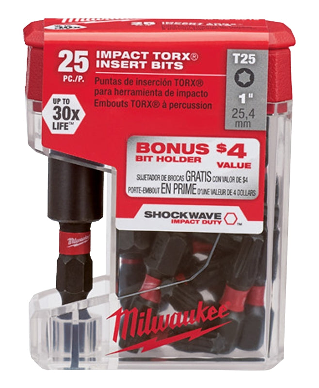 Milwaukee SHOCKWAVE 48-32-5016 Insert Bit, T25 Drive, Torx Drive, 1/4 in Shank, Hex Shank, 1 in L