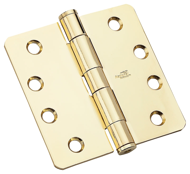 National Hardware 179RC Series N236-142 Standard Weight Template Hinge, 4 in H Frame Leaf, Steel, Bright Brass, 85 lb