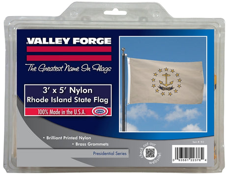 Valley Forge RI3 Flag with Brass Grommet, 5 ft L, 3 ft W, Rhode Island, HOPE, Nylon