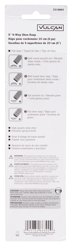 Vulcan JL-RS-8-4 Rasp Shoe, Half Circle Profile, 4-Way Pattern, 7-3/4 in L Blade, 7/8 in W Blade