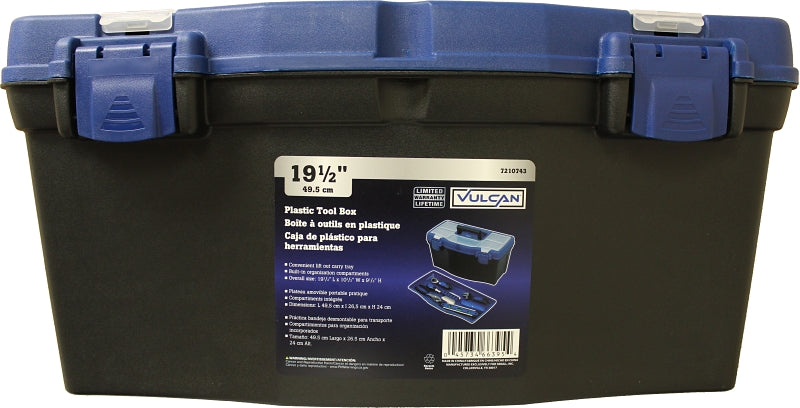 Vulcan 320100 Tool Box, 17-7/8 in L x 8-3/4 in W x 6-1/2 in H, Plastic, Black/Blue, 7-Compartment