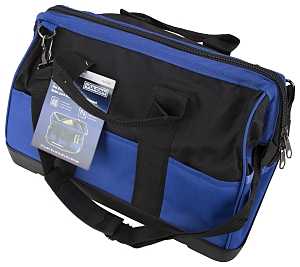 Vulcan JL-89022P Contractor's Tool Bag, 9-1/2 in W, 17 in D, 12 in H, 22-Pocket, Nylon, Black/Blue