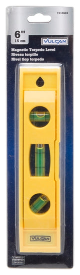 Vulcan 50776D Torpedo Level, 6 in L, 3-Vial, 1-Hang Hole, Magnetic, Plastic, Pack of 12