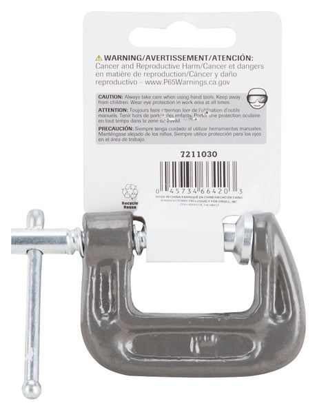 Vulcan JL27360 C-Clamp, 1 in Max Opening Size, 0.6 in D Throat, Steel Body, Gray Body