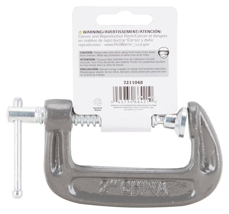 Vulcan JL27361 C-Clamp, 2 in Max Opening Size, 0.8 in D Throat, Steel Body, Gray Body