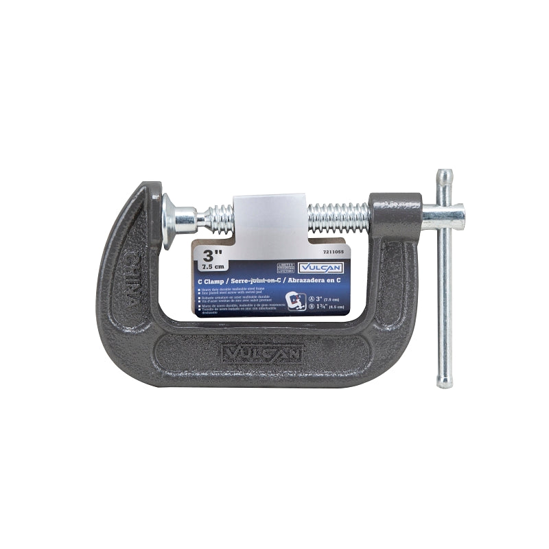 Vulcan JL27362 C-Clamp, 3 in Max Opening Size, 1-3/4 in D Throat, Steel Body, Gray Body