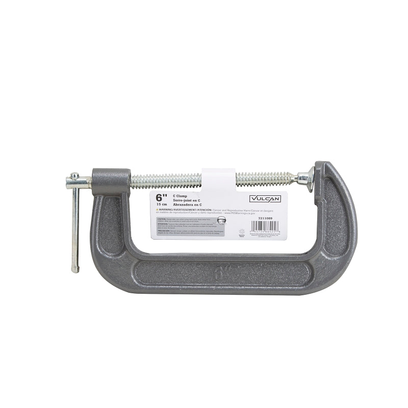 Vulcan JL27365 C-Clamp, 6 in Max Opening Size, 2-3/8 in D Throat, Steel Body, Gray Body