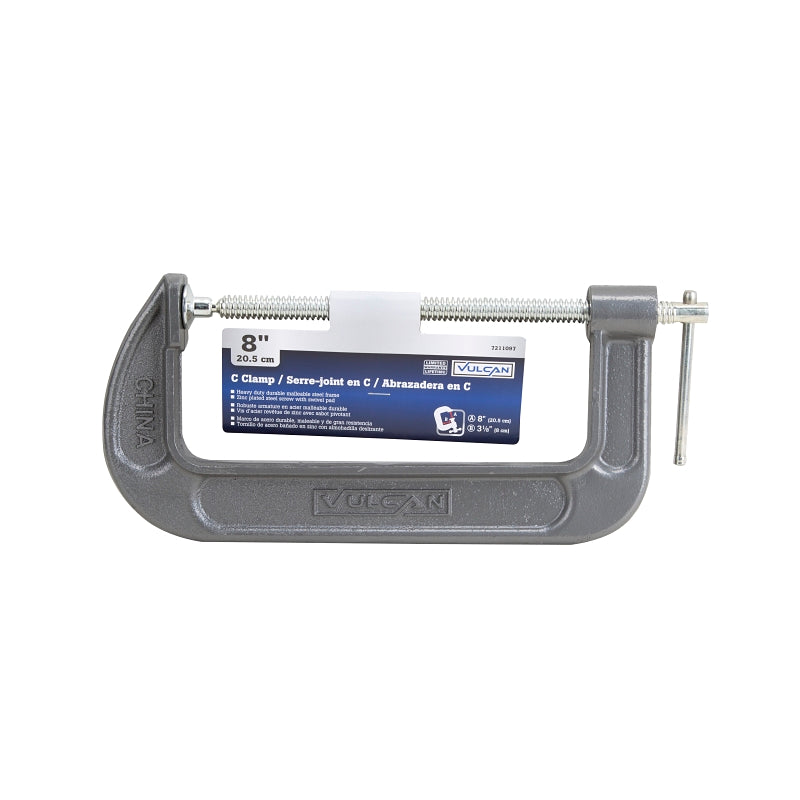 Vulcan JLO-058 C-Clamp, 8 in Max Opening Size, 3-1/8 in D Throat, Steel Body, Gray Body