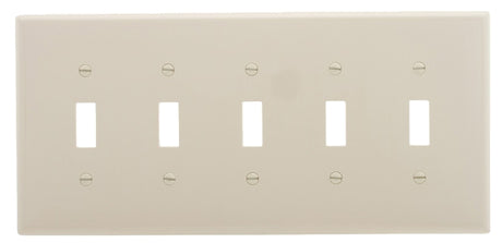 Eaton PJ5LA Switch Wallplate, 4.87 in L, 10.37 in W, 5-Gang, Polycarbonate, Light Almond, High-Gloss