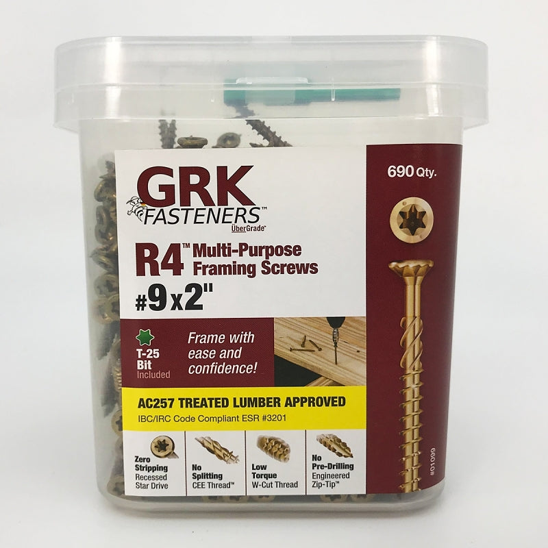 GRK Fasteners R4 01099 Framing and Decking Screw, #9 Thread, 2 in L, Star Drive, Steel, 690 PAIL