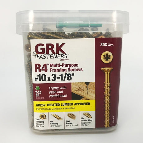 GRK Fasteners R4 01137 Framing Screw, #10 Thread, 3-1/8 in L, Star Drive, Steel, Climatek, 350 PK