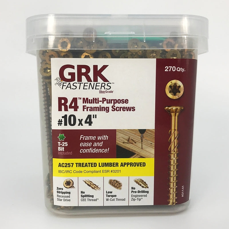 GRK Fasteners R4 01141 Framing Screw, #10 Thread, 4 in L, Star Drive, Steel, Climatek, 270 PK