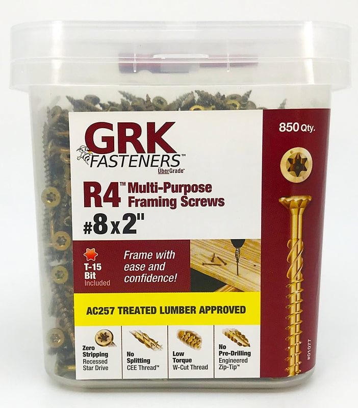 GRK Fasteners R4 01077 Framing and Decking Screw, #8 Thread, 2 in L, Star Drive, Steel, 850 PAIL