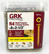 GRK Fasteners R4 01079 Framing and Decking Screw, #8 Thread, 2-1/2 in L, Star Drive, Steel, 650 PAIL