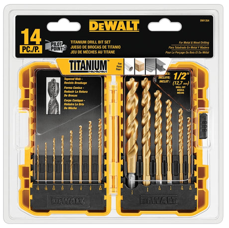 DEWALT DW1354 Drill Bit Set, 14-Piece, HSS, Titanium