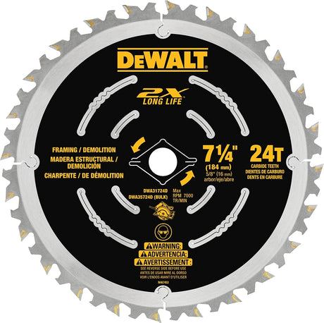 DEWALT DWA31724D Saw Blade, 7-1/4 in Dia, 5/8 in Arbor, 40-Teeth, Carbide Cutting Edge, Applicable Materials: Wood