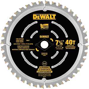 DEWALT DWA31740 Decking Saw Blade, 7-1/4 in Dia, 5/8 in Arbor, 40-Teeth