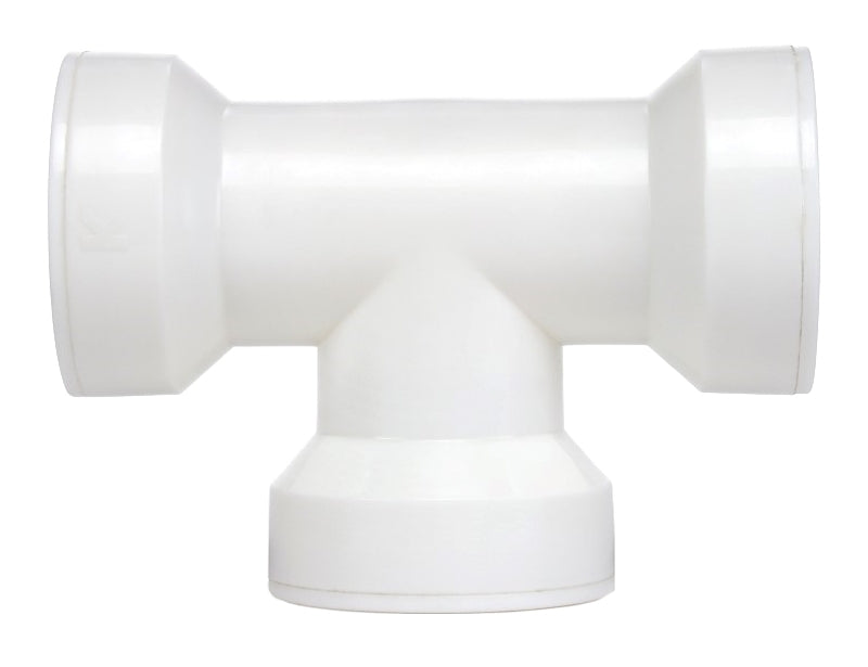 Insta-Plumb 48QLK Coupling Pipe Tee, 1-1/2 in, Push-Fit, Plastic, White