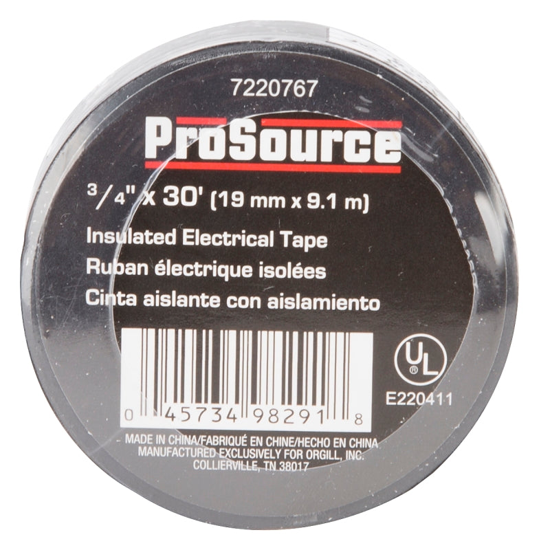 ProSource ET-303L Electrical Tape, 30 ft L, 0.75 in W, PVC Backing, Black, Pack of 48