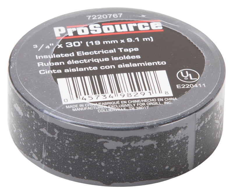 ProSource ET-303L Electrical Tape, 30 ft L, 0.75 in W, PVC Backing, Black, Pack of 48