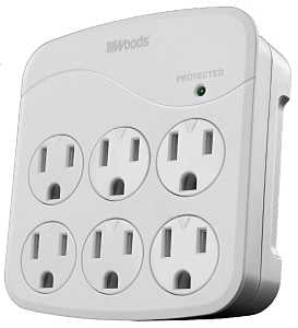 Woods 41076 Surge Protector, 120 VAC, 15 A, 6 -Outlet, 1440 J Energy, White