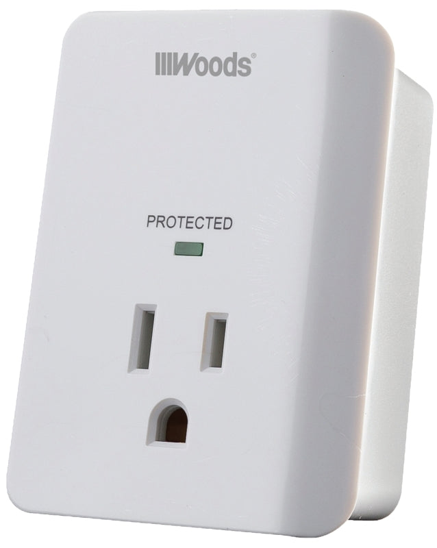 Woods 41008 Surge Protector, 120 VAC, 15 A, 1 -Outlet, 1080 J Energy, White