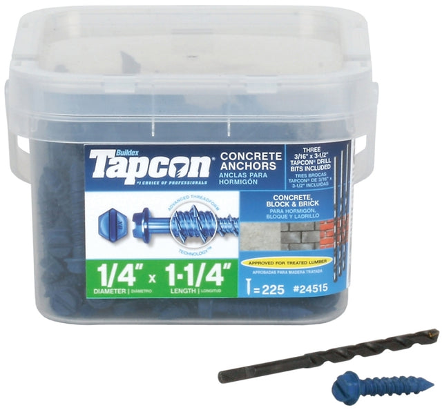 Tapcon 24515 Screw Anchor, Hex Drive, Steel, Climaseal