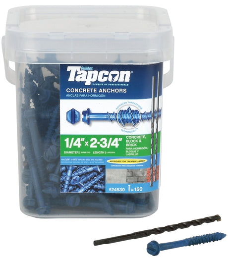 Tapcon 24530 Screw Anchor, Hex Drive, Steel, Climaseal