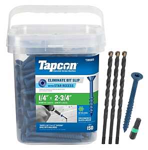 Tapcon 28585 Concrete Screw Anchor, 1/4 in Dia, 2-3/4 in L, Steel, Climaseal