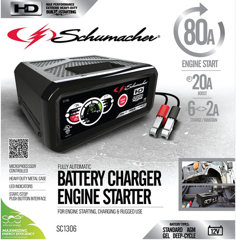 Schumacher SC1306 Battery Charger/Engine Starter, 12 V Output, AGM Battery