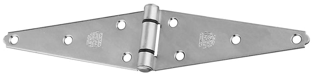 National Hardware N128-082 Heavy Strap Hinge, 11.47 in W Frame Leaf, 0.1 in Thick Leaf, Steel, Zinc, Tight Pin, 20 lb