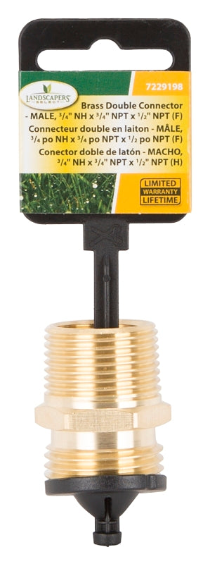 Landscapers Select GHADTRS-1 Hose Connector, 3/4 x 3/4 x 1/2 in, NH x MNPT x FNPT, Brass, Brass